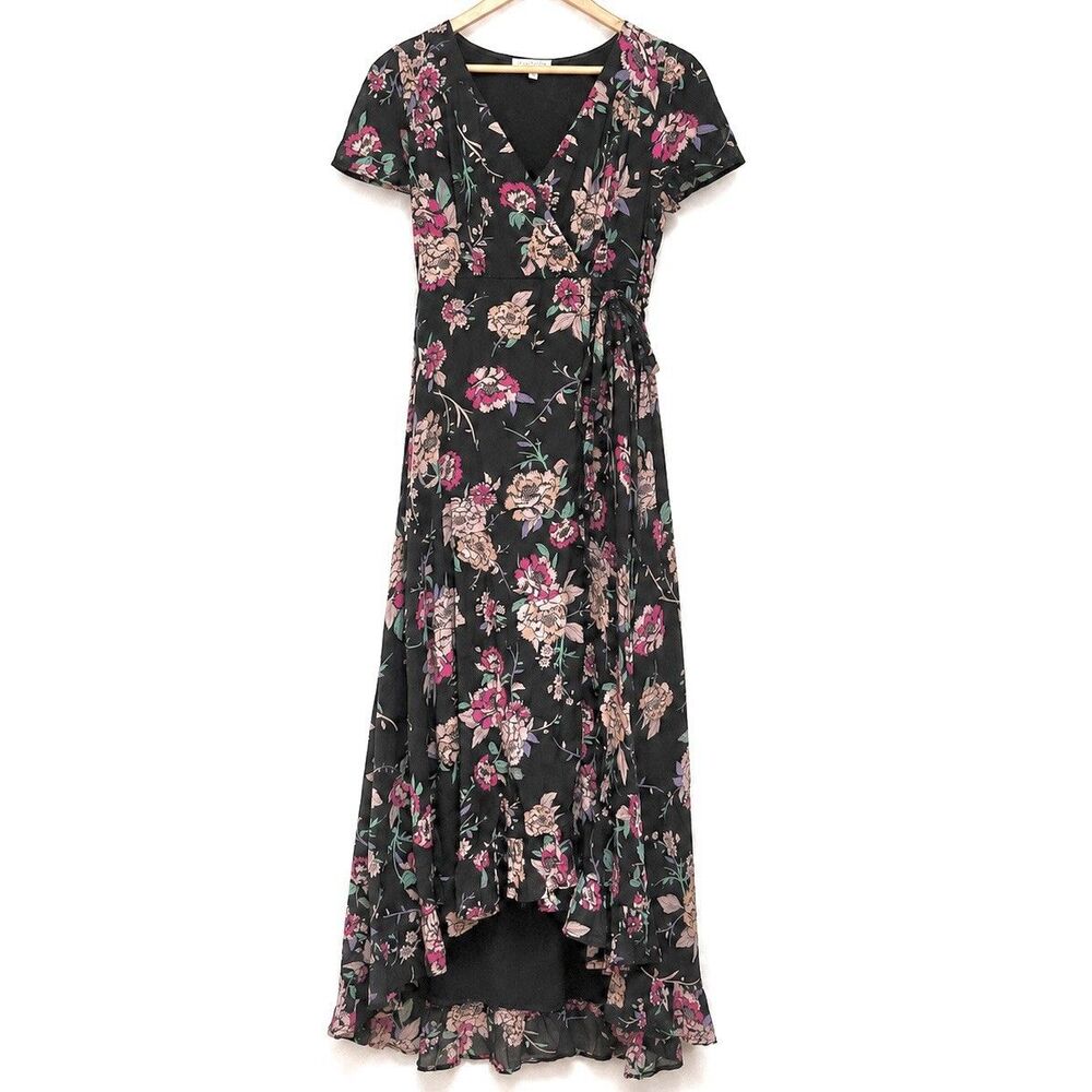 Patrons of Peace Floral Maxi Dress S Black Pink High Low Boho Cottagecore Cotton